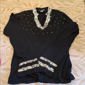 Central Park West Black Sweater with Silver Sequin Accents. Worn once!